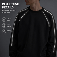En stock – Sweat-shirt col rond en coton composite 460 GSM, uni, robuste, avec passepoil réfléchissant contrastant, coupe ample, idéal pour l'automne
