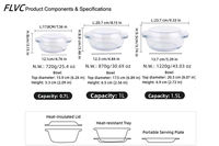 Bol de cuisine moderne en verre borosilicate haute résistance avec couvercle, résistant à la chaleur, grande capacité, portable, pour soupes et salades