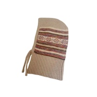 Bonnets en tricot jacquard Fair Isle pour femmes avec cache-cou intégré, coupe-vent, cordon de serrage, bonnet pour l'hiver en plein air