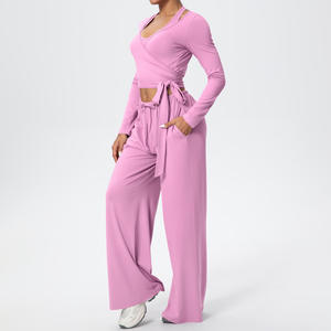 กางเกงโยคะขายาวสีพื้นแบบมีกระเป๋า ผ้าเนื้อนุ่มยืดได้สี่ทิศทาง ระบายอากาศได้ดี ทรงหลวม ใส่สบาย ไซส์ใหญ่ สำหรับผู้หญิง - Product Image 6