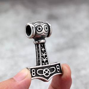 Vintage Stainless Steel Unisex Viking Thor's Hammer Pendant Necklace Charm <b>Cross</b> Shape Geometric Design Gift Jewelry - Product Image 3