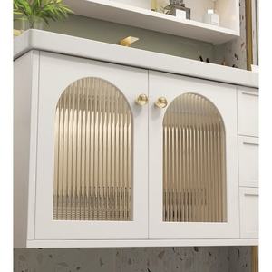 <b>Wall</b>-Mounted White Bathroom Vanity Unit With Gold Handles Arched LED <b>Mirror</b> Cabinet - Product Image 6