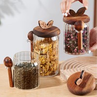 Frascos de Vidrio Rayado al por Mayor con Tapas de Acacia, Frascos de Almacenamiento de Vidrio de Borosilicato Alto, Contenedores para Frutas Secas