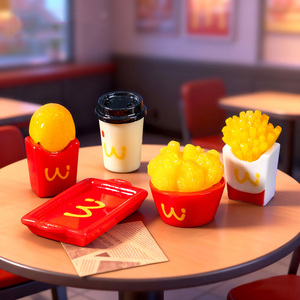 Figurines en résine miniatures de poulet frit, frites et tasses à café, accessoires de cuisine pour maison de poupée DIY, vente chaude - Product Image 1