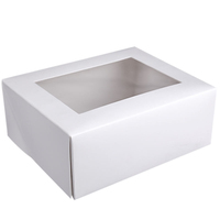 Boîte à gâteau en carton blanc écologique de qualité alimentaire avec logo personnalisé OEM, doublure en éponge et fenêtre transparente pour cadeaux d'anniversaire et pâtisseries