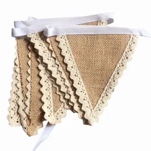 Paper Jute Linen Flags Pennant Birthday Bunting Banners Wall Hanging Wedding Hanging Banner Party Garland For Home Decor