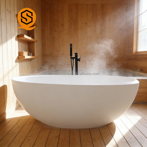 Bañera de Lujo Rectangular Tradicional con Patrón Mate, Independiente, de Superficie Sólida, de Piedra Artificial, para Uso en Hoteles, Incluye - Product Image 4