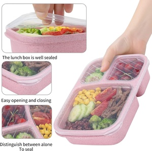 Boîte à lunch carrée <span class=keywords><strong>en</strong></span> plastique de paille de blé, à un seul niveau, à trois compartiments, compatible micro-ondes et lave-vaisselle, portable pour l'exportation - Product Image 5