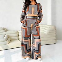 Nouvel ensemble deux pièces pour femme, été 2026, style bohème, géométrique, manches longues, ample, élégant, haut et pantalon large