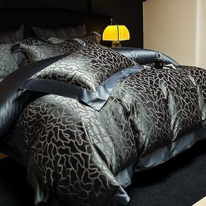 Parure <span class=keywords><strong>de</strong></span> lit <span class=keywords><strong>de</strong></span> luxe douillette en jacquard tissé 100TC, 4 pièces, 100% coton, toutes saisons, style européen, gris, pour lit double ou queen - Product Image 3