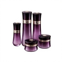 Flacon de lotion et pot de crème en verre incurvé dégradé de luxe avec bande dorée vintage 30g 50g 40ml 120ml 150ml pour marque de soins de la peau