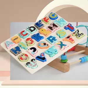 Rompecabezas educativo de madera con forma de alfabeto de animales de dibujos animados para niños pequeños