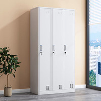 Casier en acier à 3 portes avec barre de suspension et serrure à clé pour employés de bureau, vestiaire de salle de sport, armoire de rangement pour vêtements en métal gris