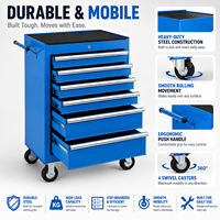 Coffre à outils industriel durable à 7 tiroirs, en acier bleu, mobile, sur roulettes, avec tiroirs verrouillables pour la réparation automobile
