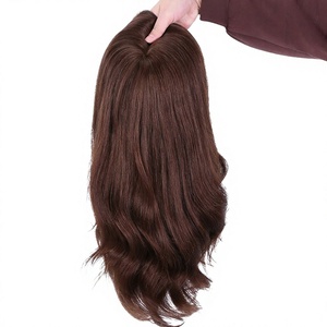Perruque juive en cheveux humains européens de qualité supérieure, avec dessus en soie et dentelle transparente, longue et rougeâtre, vente en gros d'usine - Product Image 1