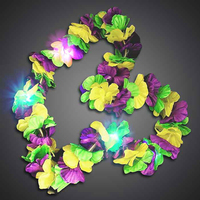 Rainbow Mardi Gras Lei Light up Flower Necklace LED Hawaiian Leis para Masquerade Fat Tuesday Party