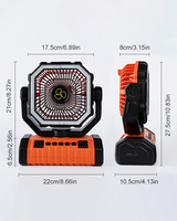 Ventilateur de camping extérieur avec batterie externe, 4 vitesses de vent, 3 niveaux d'éclairage LED, ventilateur suspendu rotatif, sortie USB pour pique-nique, pêche, tente