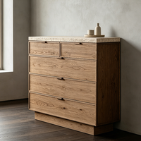 Commode à 5 tiroirs moderne en bois massif avec finition lisse et cadre en pierre, fermeture douce, pour chambre d'hôtel