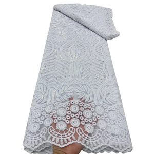 Pur blanc Guipure dentelle Sequin broderie tissu Soluble dans l'eau dentelle femme africaine robe de mariée robe de soirée robe de soirée - Product Image 6