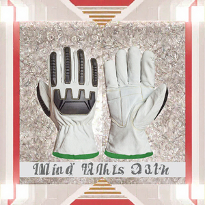Gants de sécurité en cuir de vache blanc avec protection des jointures en caoutchouc et bordure verte - Product Image 3