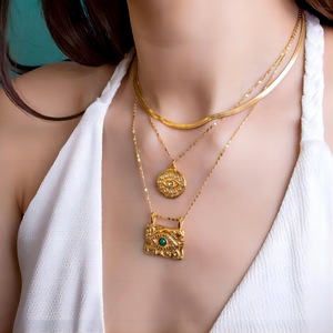 Evil Eye <b>Square</b> Pendant 18k Gold Stainless Steel Zirconia Necklace And Ring <b>Set</b> Geometric Design Gift Jewelry - Product Image 3