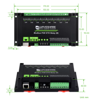 Module de relais Ethernet 8 canaux (B) avec entrée numérique, port Ethernet, communication, protocole Modbus, alimentation PoE