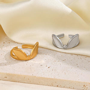 Anillo abierto con textura de alta calidad, Orejas de conejo, anillos geométricos encantadores traviesos, joyería de acero inoxidable de estilo étnico Hip Hop - Product Image 1