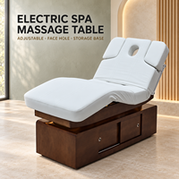 Table de soin électrique de luxe à 4 moteurs, chauffante, avec dossier réglable en hauteur, pour esthétique, spa, soins du visage et extensions de cils, avec armoire de rangement