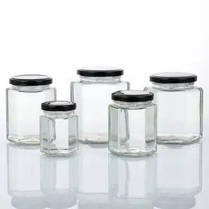 Homay packaging high quality clear Hexagonal glass jar for Jam chili sauce lemon paste honey jar food