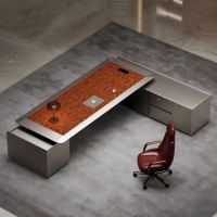 Bureau de direction intelligent avec prises électriques, ports USB, gestion des câbles, bureau moderne pour PDG, table en bois, mobilier de bureau et chaise