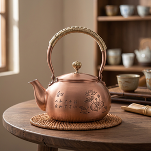 กาน้ำชาทองแดงแบบจีนโบราณพร้อมฝาปิดและหูจับ หม้อโลหะสำหรับชงชา - Product Image 2