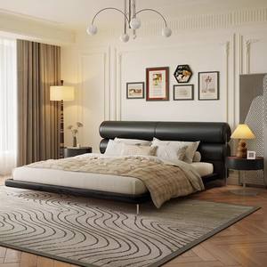 Lit nuage inspiré du milieu du siècle 2026, revêtement en cuir pleine fleur <span class=keywords><strong>noir</strong></span> sucré, lit de mariage pour chambre principale, style minimaliste italien - Product Image 2