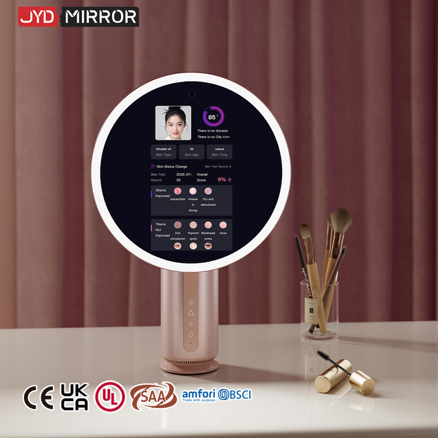 Beauty Metal Cosmetic Round  With 5x Magnetic Magnifying Led AR Virtual Makeup AI Skin Analysis Smart LED Vanity Mirror Lights