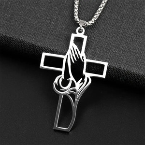 Kalung Liontin Salib Bergaya <span class=keywords><strong>Retro</strong></span> Amerika Eropa, Rantai Baja Anti Karat, Perhiasan Kristen untuk Pria dan Wanita - Product Image 1