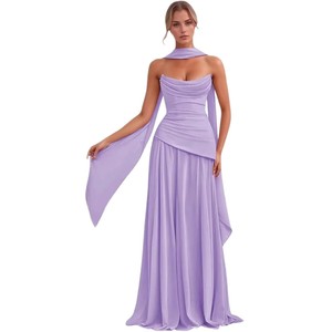 Vestido de Noche Elegante sin Tirantes, Ajustado, de Color Sólido, con Abertura Alta y Detalle de Lazo en la Espalda - Product Image 5