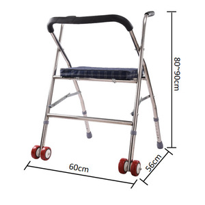 Stainless Steel Folding <b>Walker</b> With Wheels Adjustable Height For <b>Elderly</b> Rehabilitation Aid 60cm Width 56cm Depth 80-90cm Height - Product Image 1