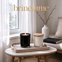 Bougie d'aromathérapie Brinelume pour la décoration de la maison, bougie dans un bocal en verre noir et blanc avec couvercle en bois naturel