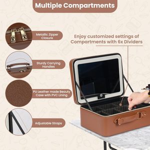 Sac à main professionnel doux et mignon pour pinceaux de maquillage, étui cosmétique avec miroir LED intégré, étui cosmétique étanche - Product Image 3