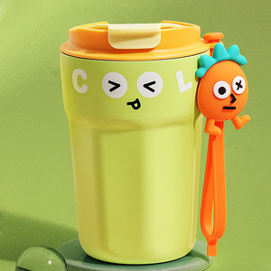Botol minum vakum berdinding ganda 420ml, lucu dan imut, terbuat dari stainless steel, dapat digunakan kembali, terinsulasi, dengan tutup flip. - Product Image 1