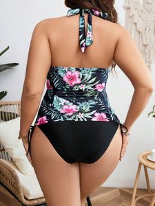 Novo Biquíni Plus Size Sexy com Estampas em Duas Peças, Moda Praia com Alças em Renda, Maiô Feminino de Cintura Alta, Decote em V Profundo - Product Image 3