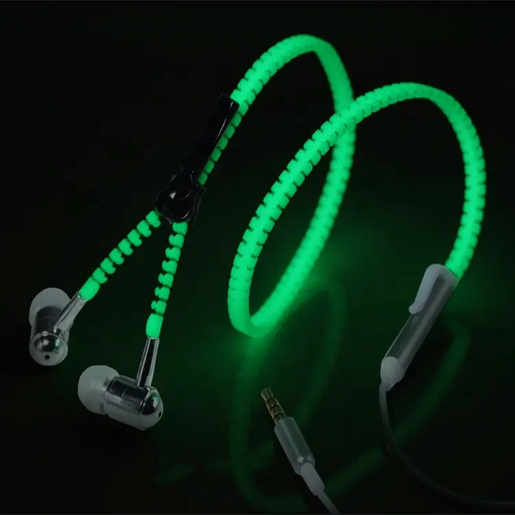 2018 Hot Selling free sample Mini Disposable wired oem glowing zipper earphone