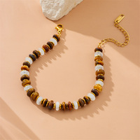 Ensemble de collier de bracelet de perles en pierre d'oeil de tigre naturel coloré en acier inoxydable fait à la main pour femmes filles