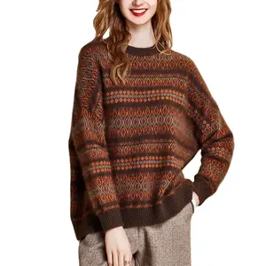 Wholesales Euro-american style Retro crewneck women's knitted sweater