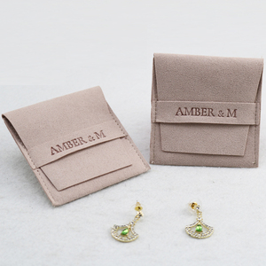 Custom logo 8*8cm <b>Small</b> Pink Microfiber Jewelry Bag Pouch Jewelry Pouch Packaging Bag with Insert Card for Earring Display - Product Image 1