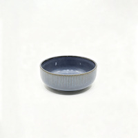 Service de table en grès de style européen à rayures verticales bleu foncé, 16 pièces, avec glaçure mouchetée, compatible four et micro-ondes, assiettes, bols, tasses