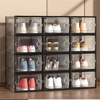 Armoire à chaussures transparente empilable anti-poussière rectangulaire en plastique épaissi étagère à chaussures boîte de rangement pliable pour chaussures