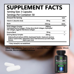 Capsules de collagène multi-complexes pour adultes, très vendues, 100% naturelles, avec vitamine C, biotine et mélange d'enzymes, pour soutenir la santé de la peau, des cheveux et des ongles - Product Image 2