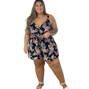 N7186 Combinaison courte décontractée imprimée pour femmes grandes tailles européennes et américaines - Product Image 4