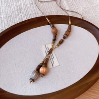 Kalung Liontin Batu Mata Harimau Bohemian Panjang Trendy dengan Rumbai untuk Wanita, Aksesoris Perhiasan Pernikahan