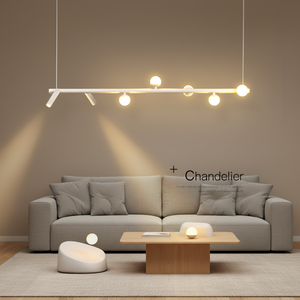 Lampadario Lineare Moderno Bianco con Luci a Globo e <span class=keywords><strong>Faretti</strong></span> Regolabili per Sala da Pranzo, Isola Cucina e Spazi di Lavoro <span class=keywords><strong>Moderni</strong></span> - Product Image 5